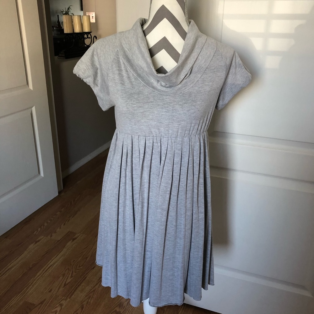 Cowl Neck Flowy Pleated Dress